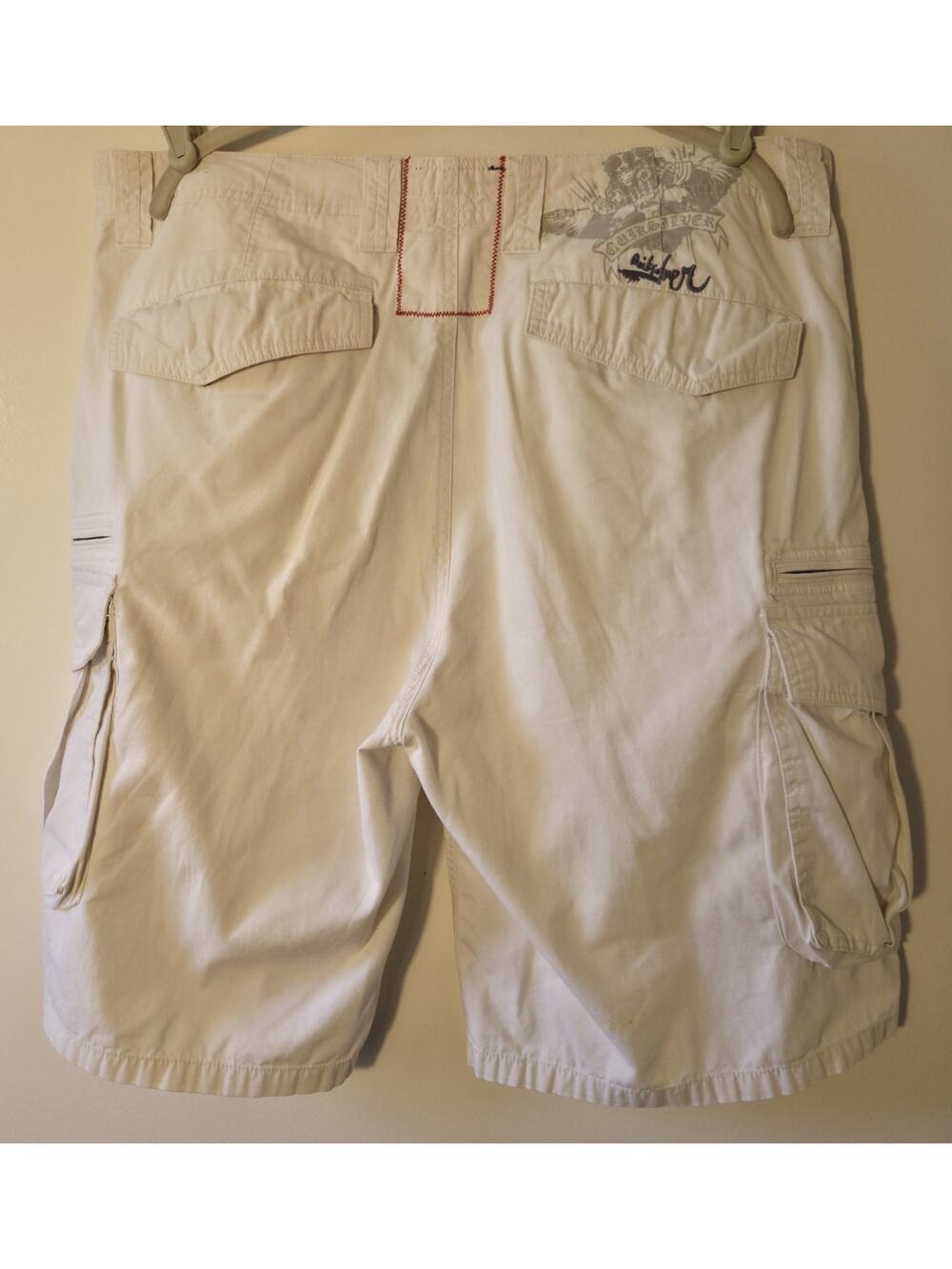 Quiksilver Cargo Shorts Mens 38 Cotton Relaxed Fit Multi Pocket Ivory Surf Beach
